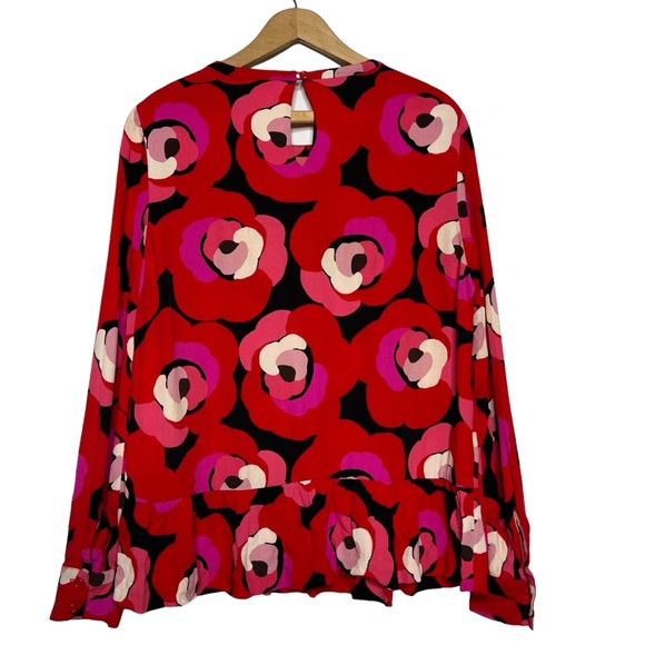 Kate Spade Womens Red Rose Deco Peplum Drop Waist Long Sleeve Blouse Top Size 8 - Picture 8 of 16